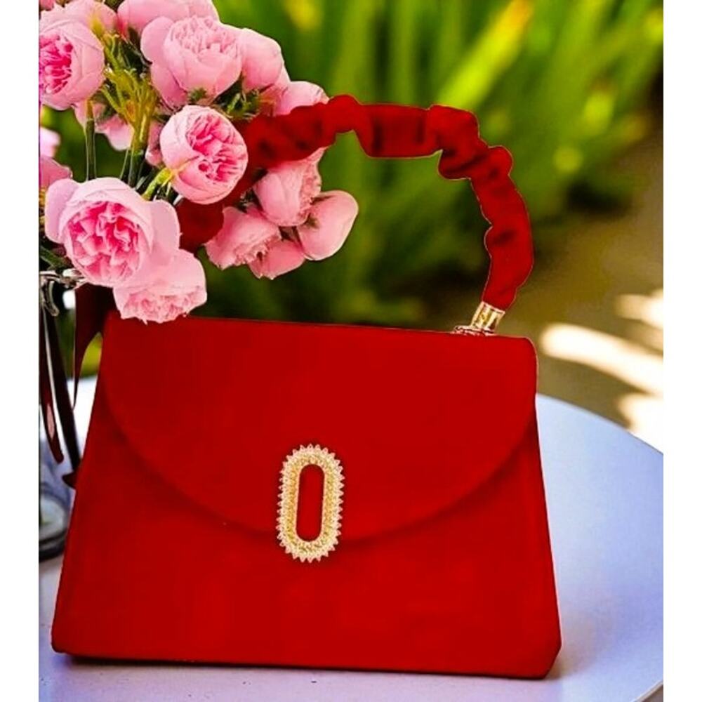 Purse Women Red Velvet Small Handbag with‎ Flap